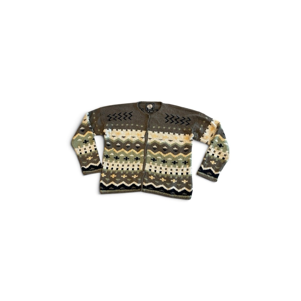 Planet Earth Sweaters Women Dark Green SzM Vail CO 100%Cotton Cardigan HandSpun